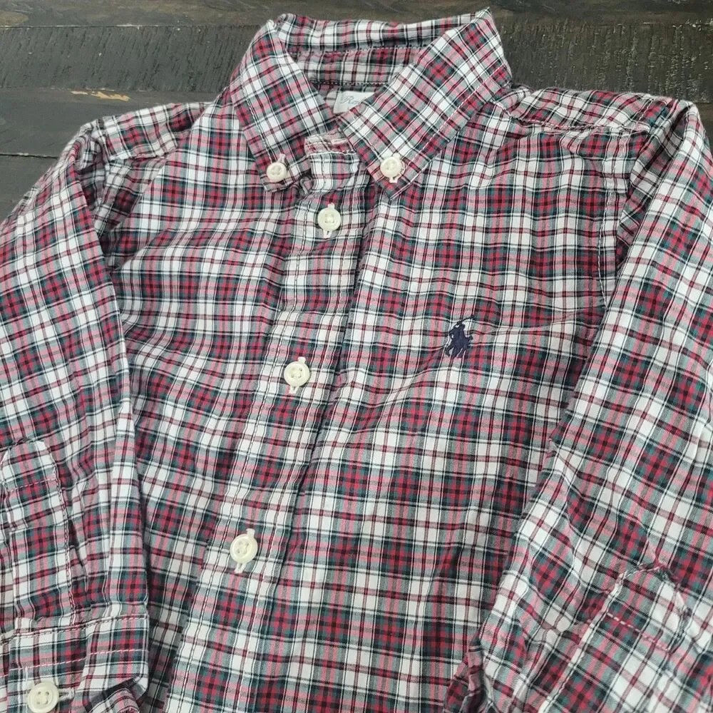 Ralph Lauren Boys Polo Red Plaid Button Down Dress Shirt Size 18M